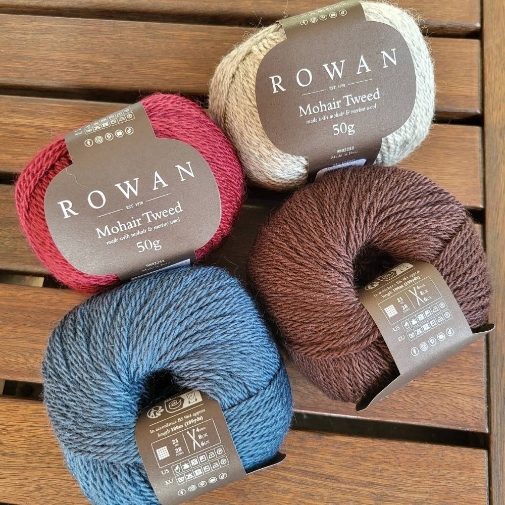 Rowan Mohair Tweed glattes Merino-Mohair-Garn in verschiedenen warmen Naturfarben